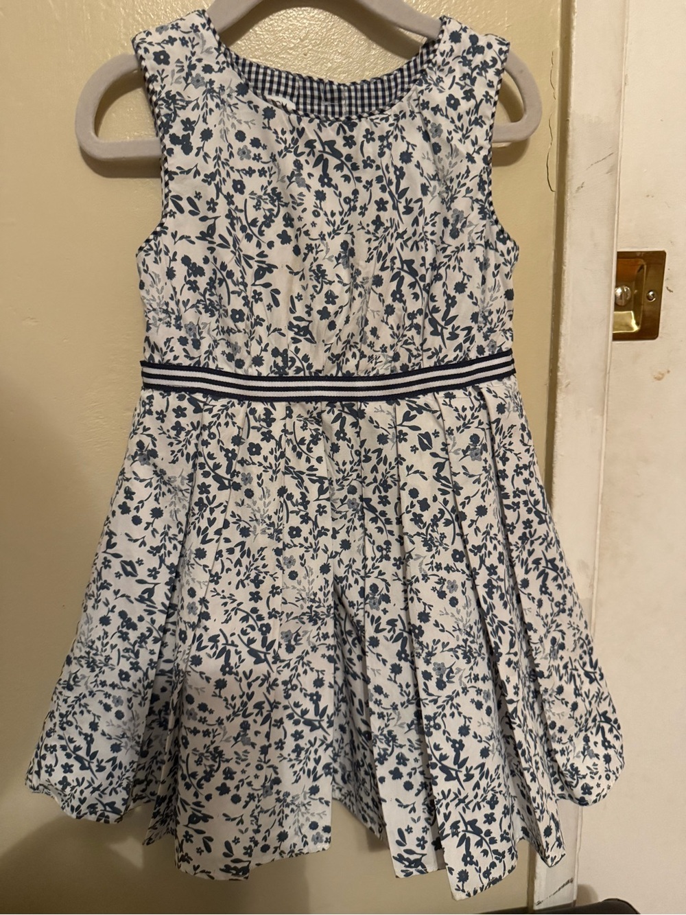 Nordstrom White Dress with Navy Floral Print and Striped Waist